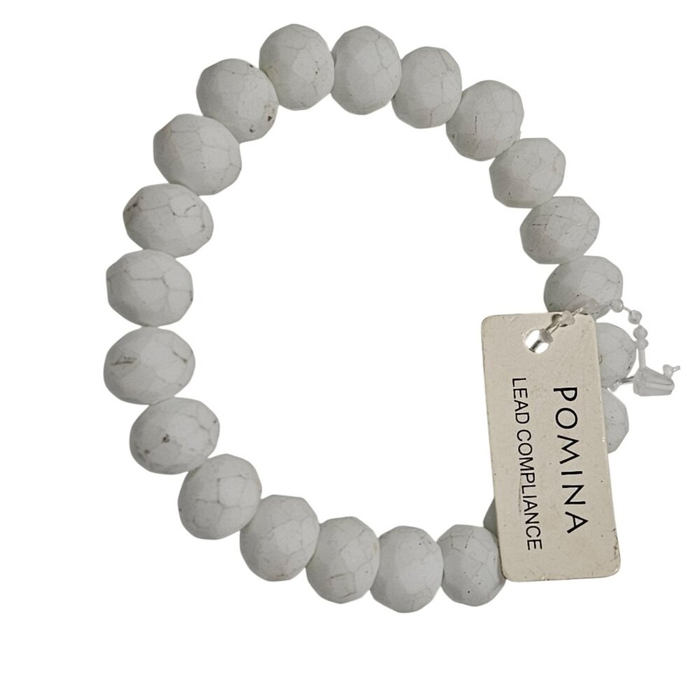 Boho Pomina White Stone Beaded Stretch Bracelet Natural Minimalist Fashion Jewel